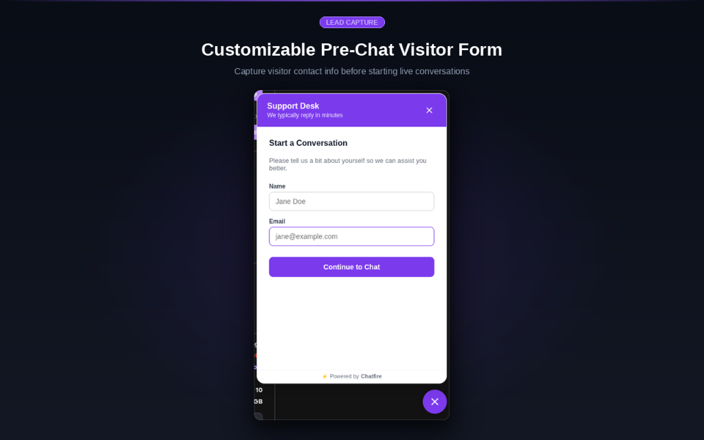 Customizable Pre-Chat Visitor Form — Capture visitor contact info before starting live conversations